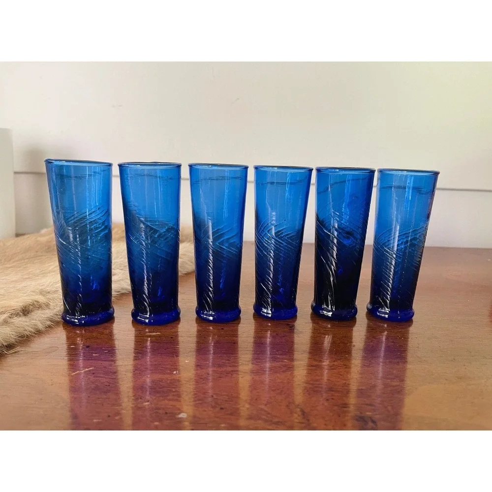 Cobalt blue glass Hand Blown‎ double Shot Liqueur Glass Base Vintage barware